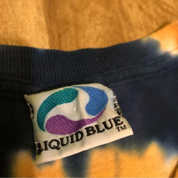 Vintage 90s Liquid Blue St Louis Rams Tie Dye Blue Gold Circles T-Shirt Large - Picture 7 of 10